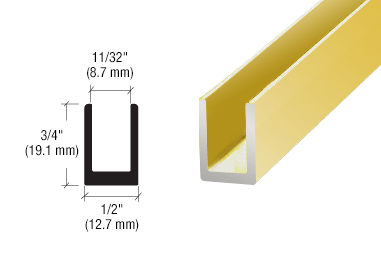 8mm U Channel - 2.41m - Polished Brass - Suitable for all 8mm Glass Shower Panels, Screens and Bespoke Glass Shower Enclosures