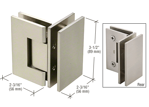 Geneva 092 Glass to Glass Hinge, 90 Degree, BRUSHED NICKEL