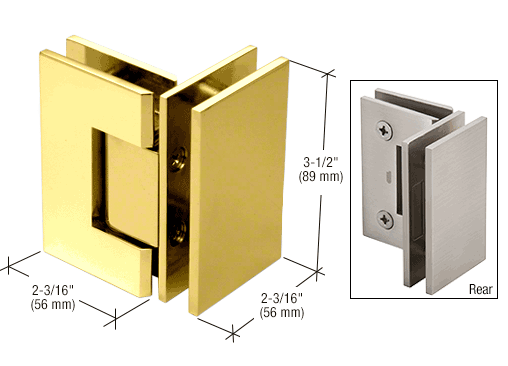 Geneva 092 Glass to Glass Hinge, 90 Degree, POLISHED BRASS