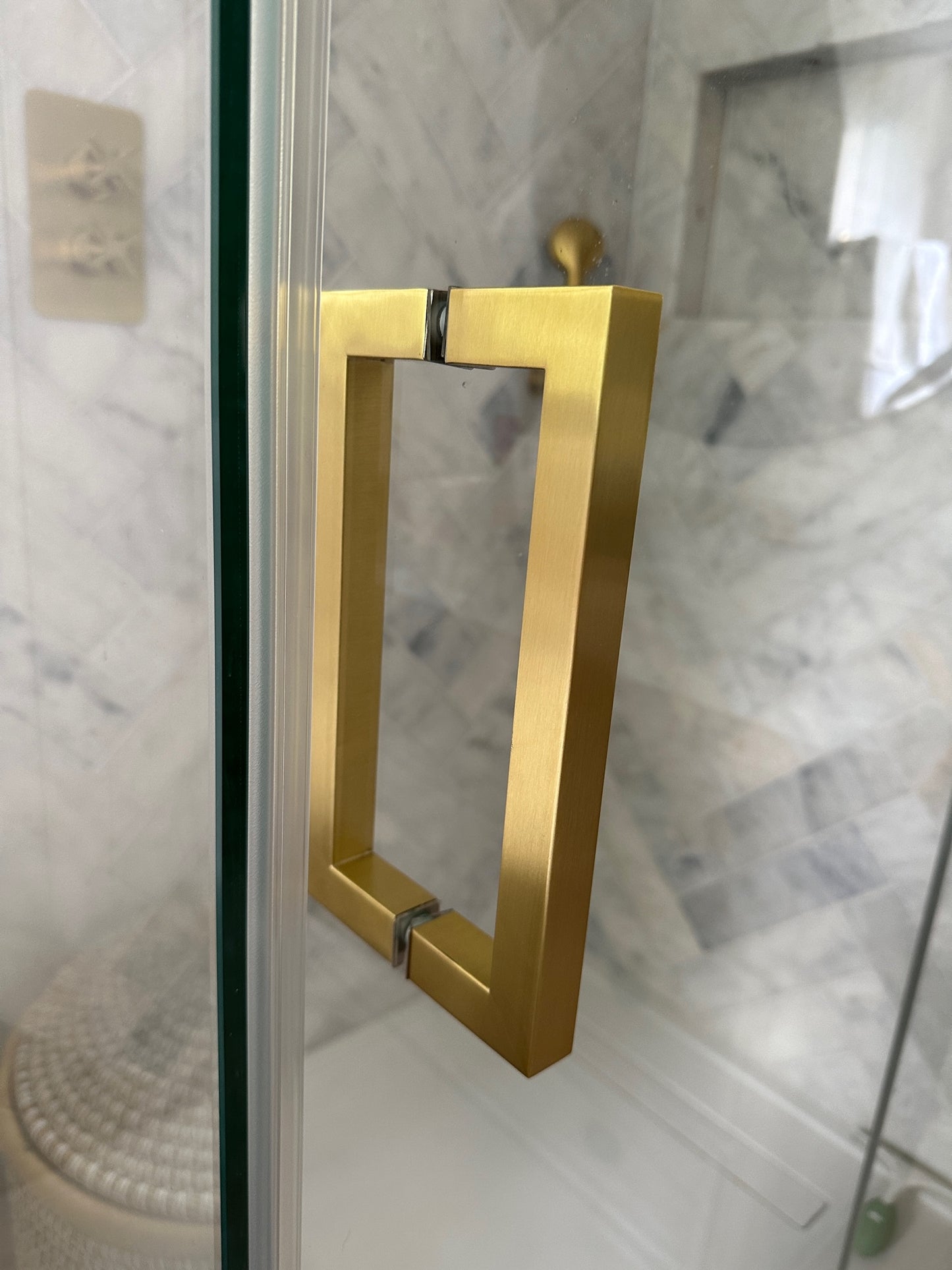 8" Back to Back Square Pull Handle with Washers SATIN BRASS for shower and glass doors