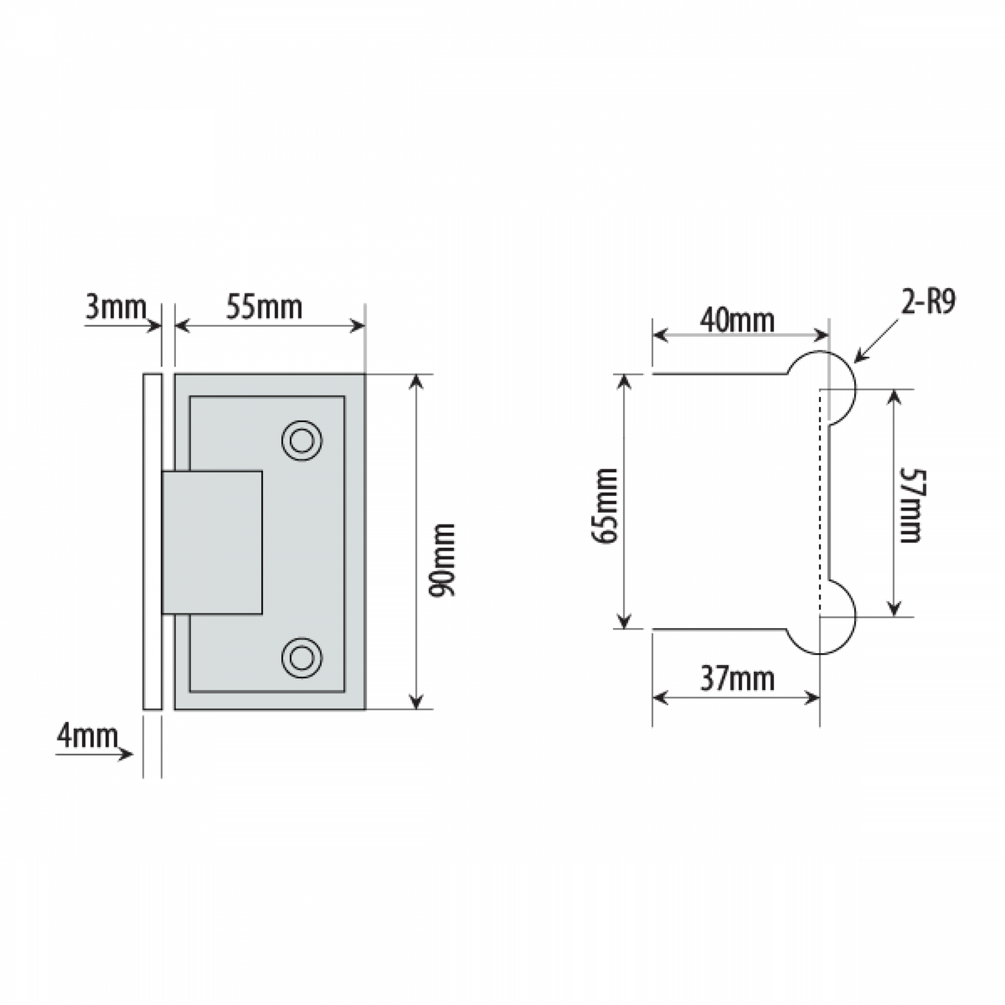 Single Wing Wall To Glass Hinge | Chrome Finish