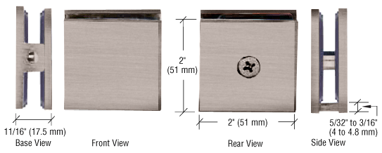 Square Style Fixed Panel U Clamp - Glass Clamp - 8mm to 12mm Glass - Brushed Nickel
