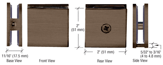 Square Style Fixed Panel U Clamp - Glass Clamp - 8mm to 12mm Glass - Brushed Bronze