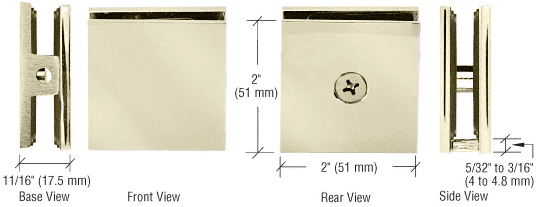 Square Style Fixed Panel U Clamp - Glass Clamp - 8mm to 12mm Glass - Polished Brass