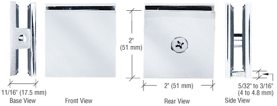Square Style Fixed Panel U Clamp - Glass Clamp - 8mm to 12mm Glass - Chrome