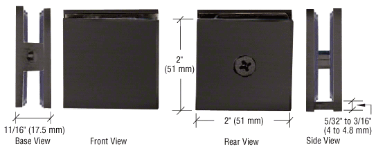 Square Style Fixed Panel U Clamp - Glass Clamp - 8mm to 12mm Glass - Matte Black