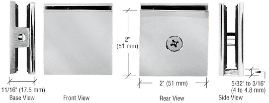 Square Style Fixed Panel U Clamp - Glass Clamp - 8mm to 12mm Glass - Polished Nickel