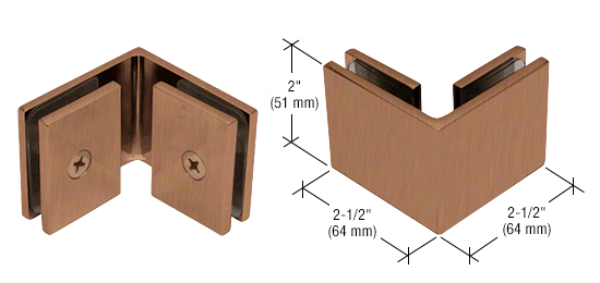 Square 90 Degree Glass to Glass Clamp - Hole in Glass - 10mm and 12mm Glass - ANTIQUE BRASS