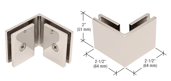 Square 90 Degree Glass to Glass Clamp - Hole in Glass - 10mm and 12mm Glass - POLISHED NICKEL