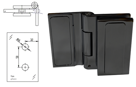 Altea 180 Degree Wall-to-Glass Bi fold in swing Hinge MATTE BLACK