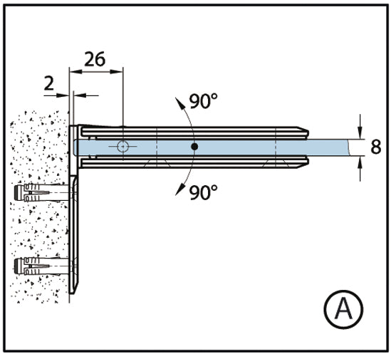 Shower Door Hinge Romana 90° glass/wall one side wall mounted