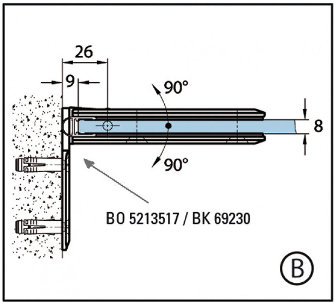 Shower Door Hinge Romana 90° glass/wall one side wall mounted