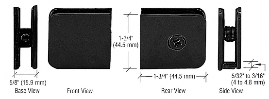 Matte Black Traditional Style Fixed Panel U Clamp - Hole in Glass - 8mm to 12mm Glass