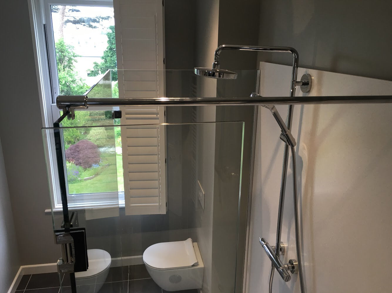 chrome support bar for shower glass