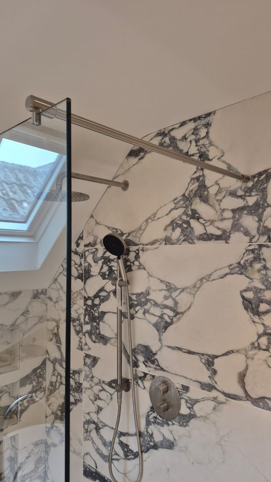 Brushed Nickel Wall to Glass Support Bar - 1 Metre - For 10mm & 12mm Glass Shower Screens