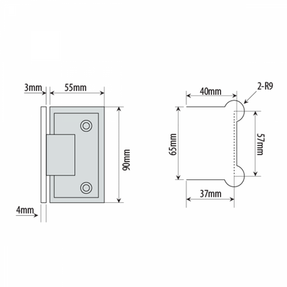 Single Wing Wall To Glass Hinge | Chrome Finish