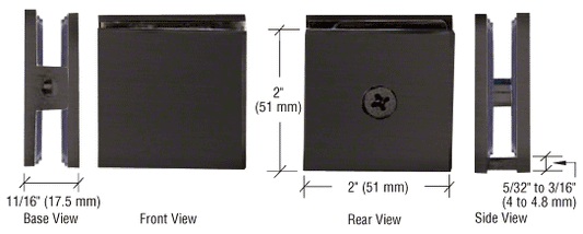 Square Style Fixed Panel U Clamp - Glass Clamp - 8mm to 12mm Glass - Matte Black