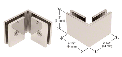 Square 90 Degree Glass to Glass Clamp - Hole in Glass - 10mm and 12mm Glass - POLISHED NICKEL