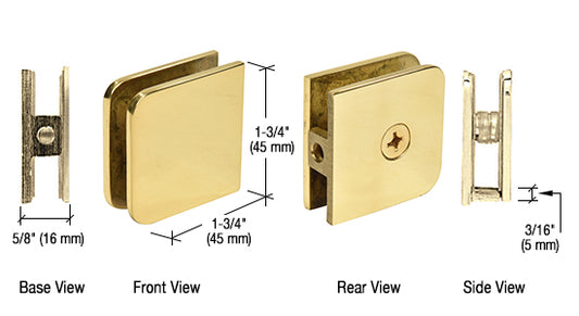 Polished Brass Traditional Style Fixed Panel U Clamp - Hole in Glass - 8mm to 12mm Glass