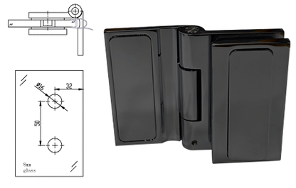 Altea 180 Degree Wall-to-Glass Bi fold in swing Hinge MATTE BLACK