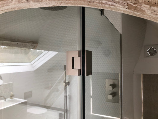 Geneva 092 Glass to Glass Hinge, 90 Degree, BRUSHED NICKEL