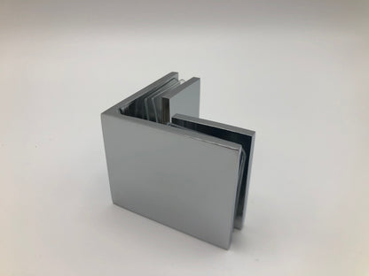 Square 90 Degree Glass to Glass Clamp - Hole in Glass - 10mm and 12mm Glass - CHROME