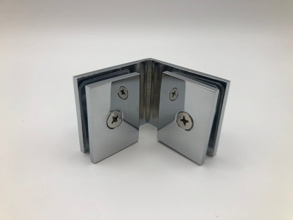 Square 90 Degree Glass to Glass Clamp - Hole in Glass - 10mm and 12mm Glass - CHROME