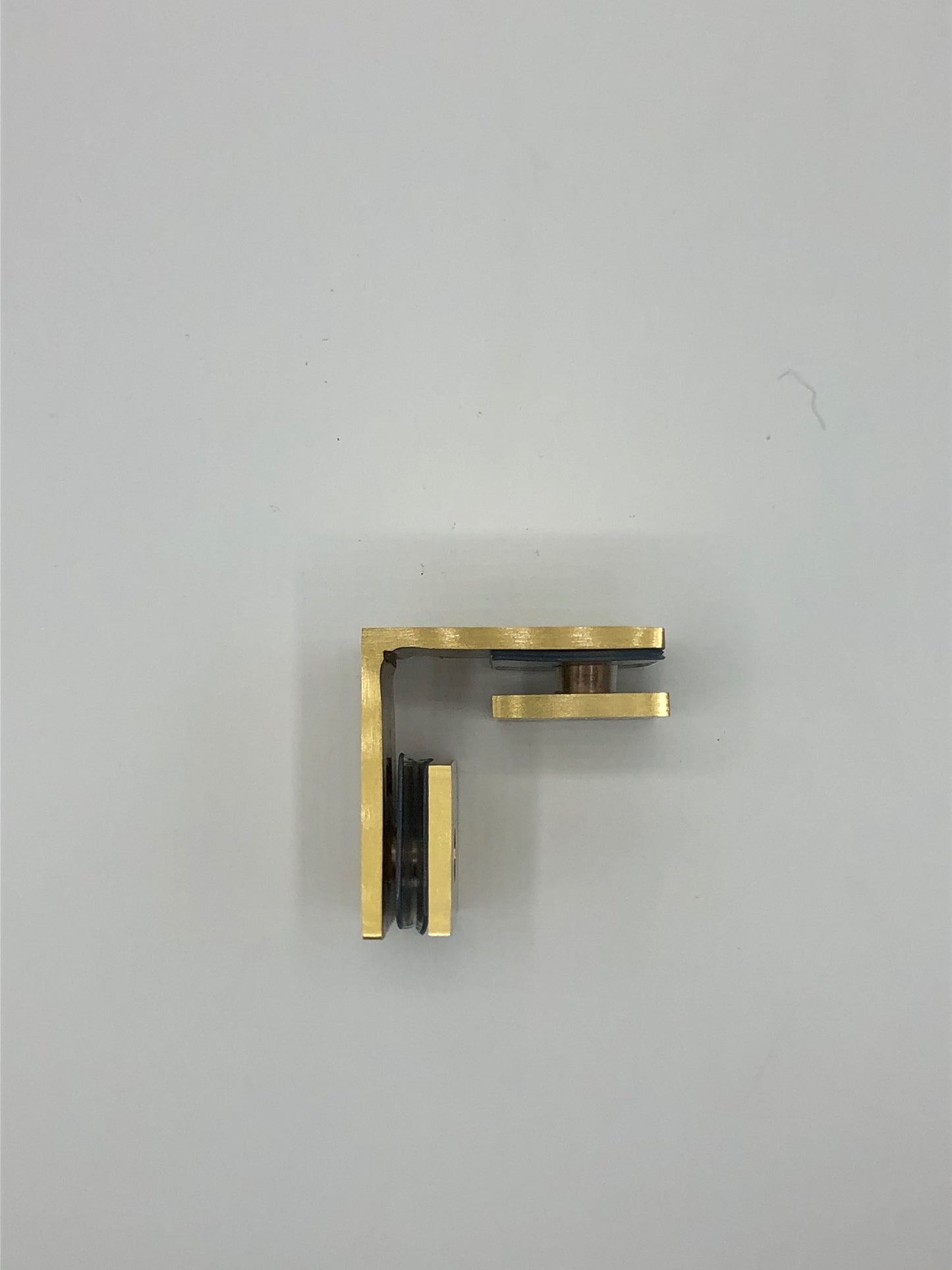 Square 90 Degree Glass to Glass Clamp - Hole in Glass - 10mm and 12mm Glass - SATIN BRASS