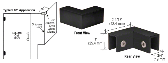 Matte Black 90 Degree "Sleeve Over" Glass Clamp - For 8mm to 12mm Glass