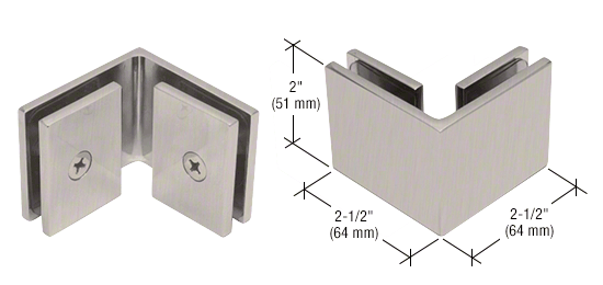 Square 90 Degree Glass to Glass Clamp - Hole in Glass - 10mm and 12mm Glass - BRUSHED NICKEL