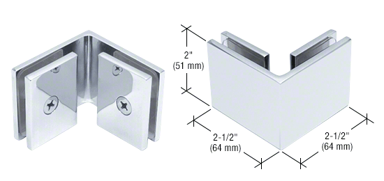 Square 90 Degree Glass to Glass Clamp - Hole in Glass - 10mm and 12mm Glass - CHROME