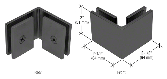 Square 90 Degree Glass to Glass Clamp - Hole in Glass - 10mm and 12mm Glass - MATTE BLACK